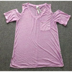 Seven 7 Top Womens Sz Small Open Exposed Shoulder Blouse Scoop Neck Shirt Purple